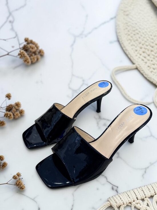 Nine West Shoes - Nine West NWT WNDATIE Square Toe Black Patent Kitten Heel Mules Women's Size 7.5